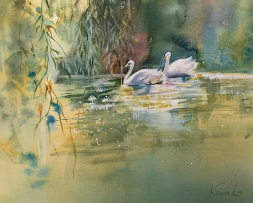 油絵　絵画　在庫あり『白鳥の湖』 油絵 絵画 在庫あり『白鳥の湖』の通販 by えびな｜ラクマ