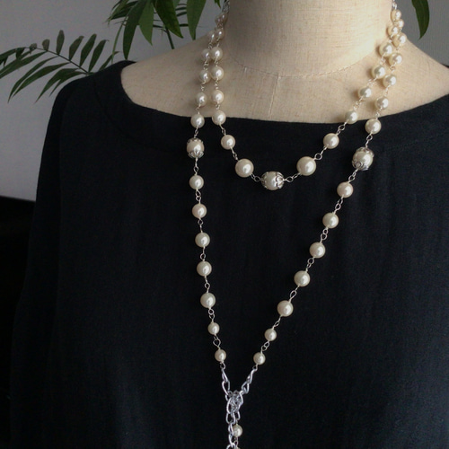 エレガントなシルキーパールのラリエット ネックレス・ペンダント  