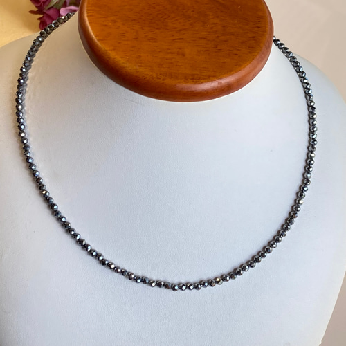 鑑定済み テラヘルツ鉱石ネックレス3mmカット珠 40cm 45cm 50cm