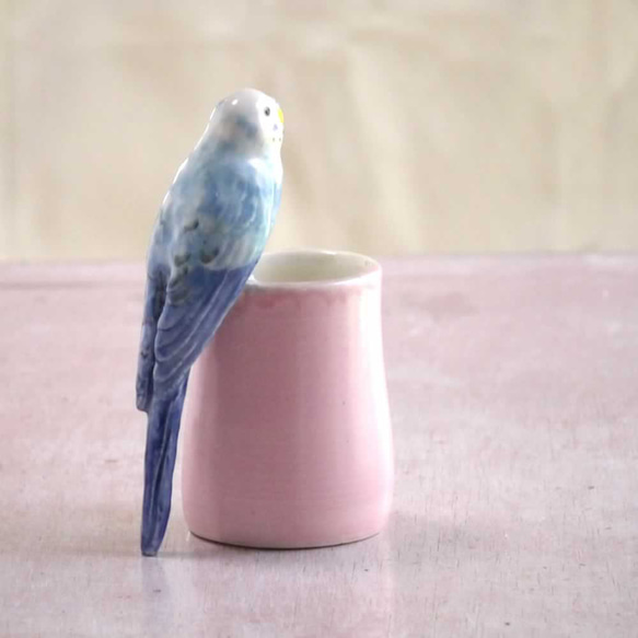 虎皮鸚鵡單花瓶（陶瓷鳥物） 第6張的照片