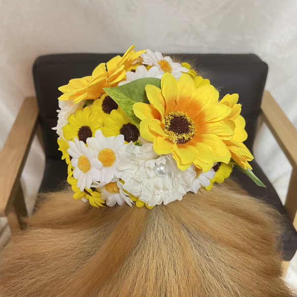 犬服♡ひまわり ヘアアクセサリー ブーケキャップ 2枚目の画像