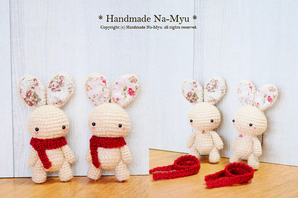 ★即日発送★fabric&wool★ マフラー取り外し可能・ウサギちゃん（ベージュ）立ち姿・約11cm／Mサイズ 1枚目の画像