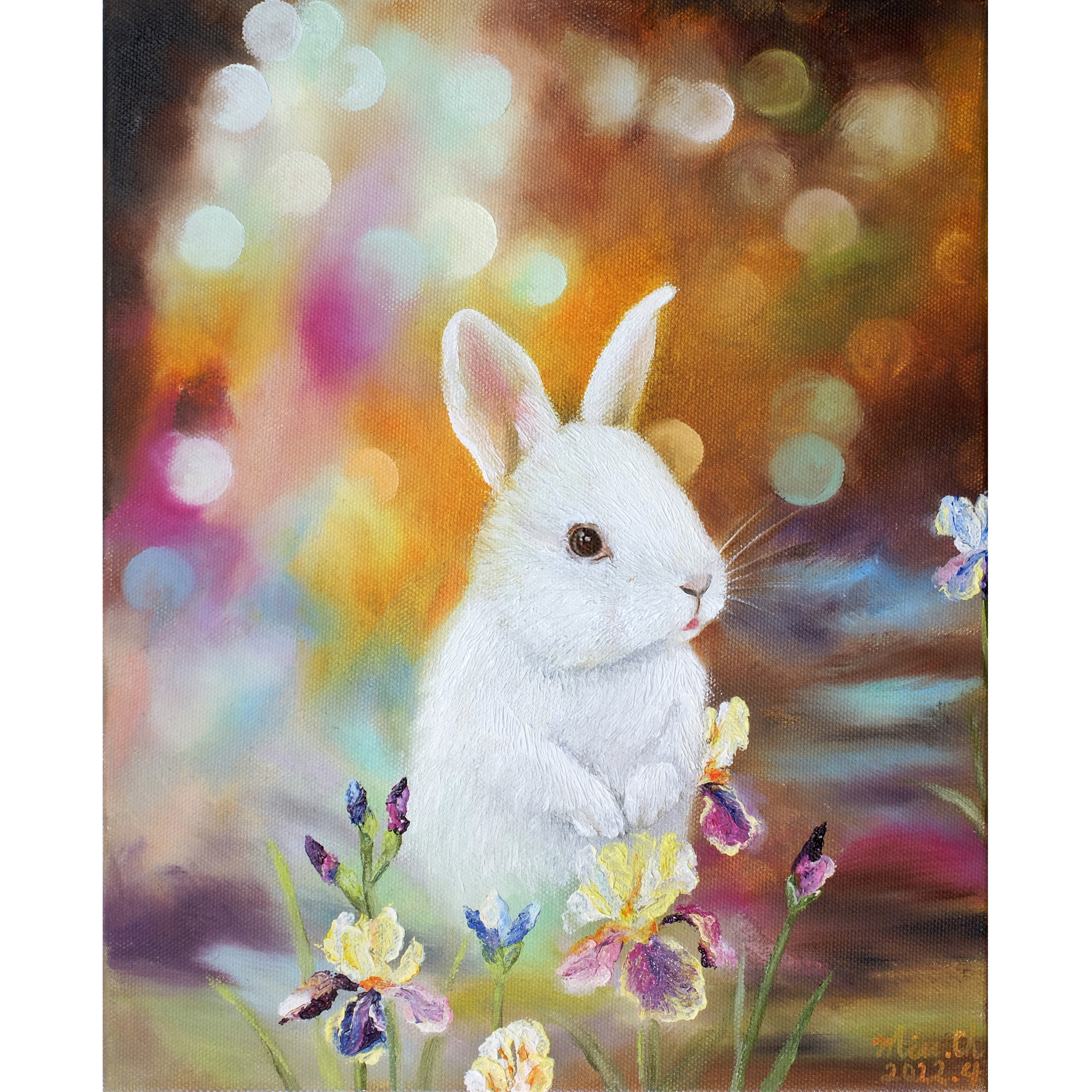 手描き オリジナル作品 油絵 「アリスの庭のうさぎ」 絵画 Miu 手描き オリジナル作品 油絵 「アリスの庭のうさぎ」 絵画 Miu