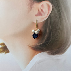 レース編みの葉っぱとコットンパールーピアス.イヤリング 6枚目の画像