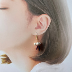 レース編みの葉っぱとコットンパールーピアス.イヤリング 5枚目の画像