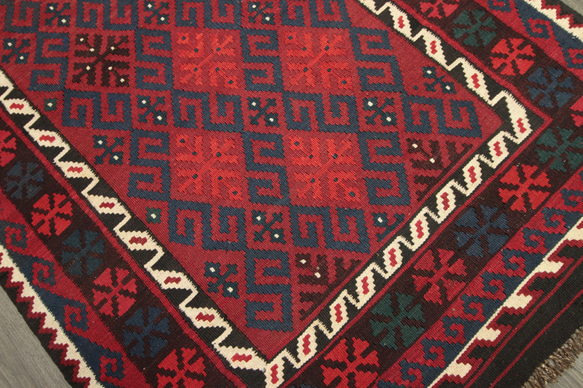 アフガニスタン　トライバルラグ　マイマナキリム　オールド手織りキリム　ヴィンテージラグ　120x205cm　＃950 4枚目の画像