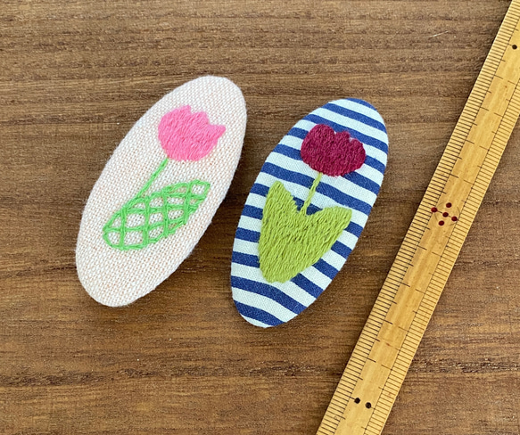 刺繍パッチンピン  2個セット  お花  チューリップ 2枚目の画像