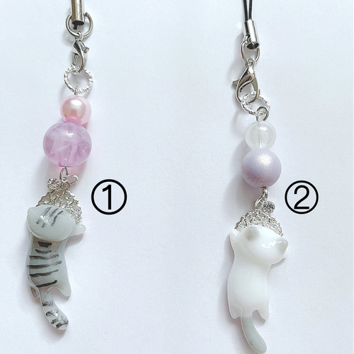 選べるパーツ】 猫ストラップ 三毛猫 レジン 携帯ストラップ