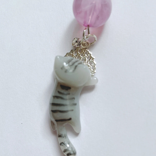 選べるパーツ】 猫ストラップ 三毛猫 レジン 携帯ストラップ