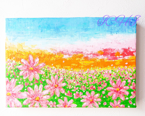 油絵 絵画 コスモス畑【SM号】
