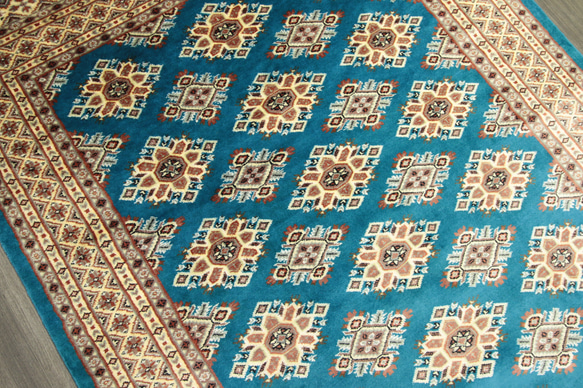 新品　爽やかなブルーカラーが美しい　高級ラグ　パキスタン手織り絨毯　140x210cm　#872 2枚目の画像