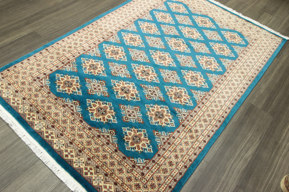 新品　爽やかなブルーカラーが美しい　高級ラグ　パキスタン手織り絨毯　140x210cm　#872 4枚目の画像