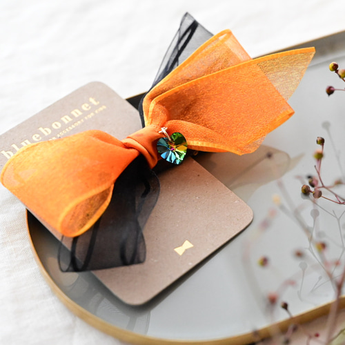 オーガンジーリボン ベビークリップ ミニサイズ ハロウィン オーガンジーリボン ベビークリップ ミニミニサイズ ハロウィン