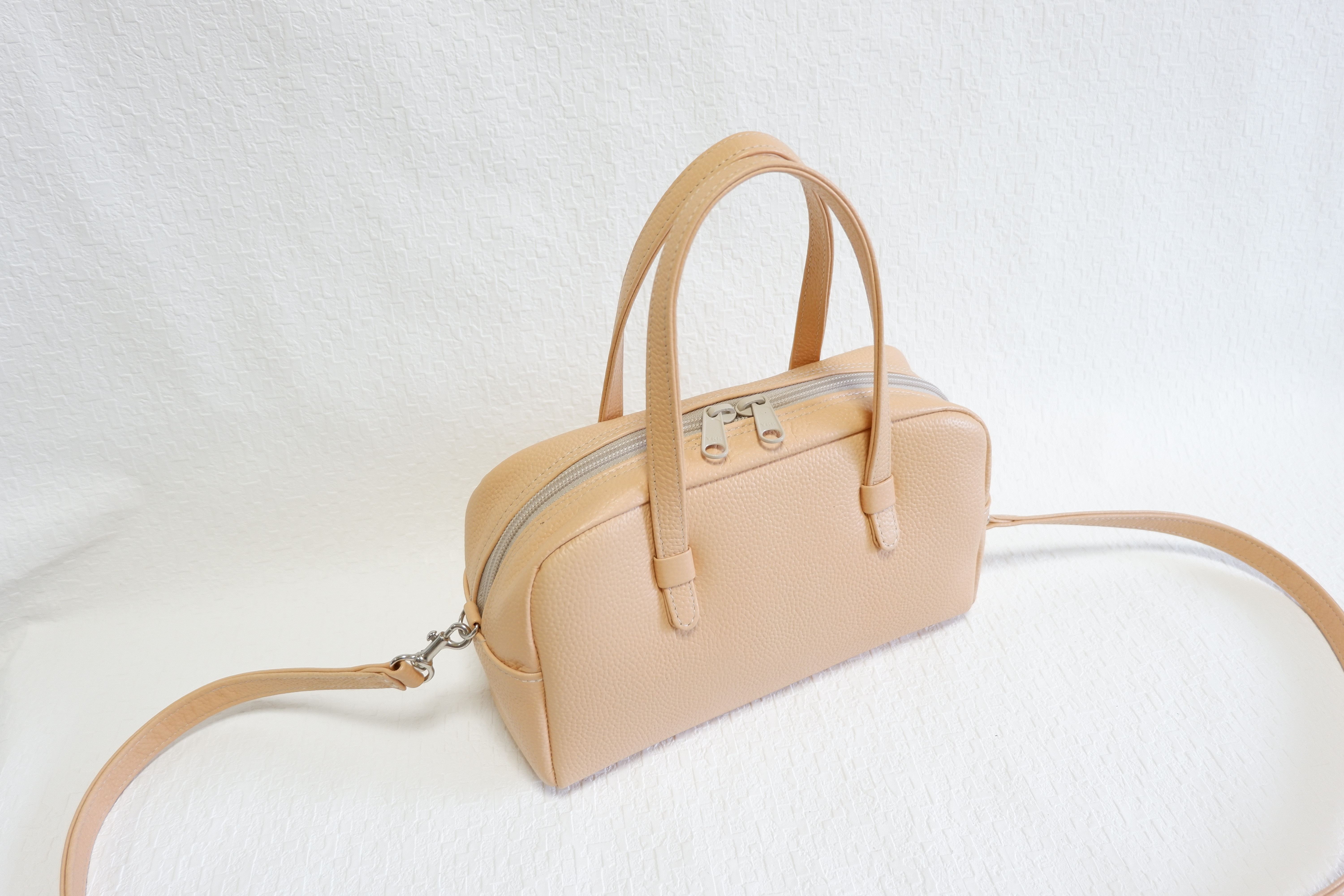 牛革　２way　ミニボストンバッグ　横型（ショルダー手紐付き）