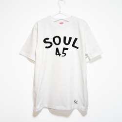 ソウルミュージックの45回転盤をテーマにした音楽系Tシャツ【ホワイト】やや厚めプレミアム生地 半袖クルーネック 1枚目の画像