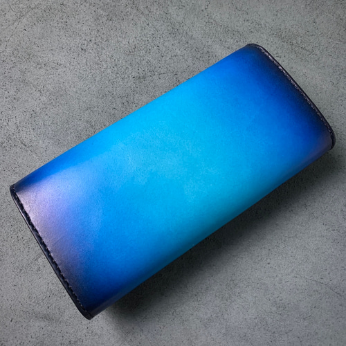 送料無料】ブルーグラデーション長財布/革財布/レザーウォレット/本革