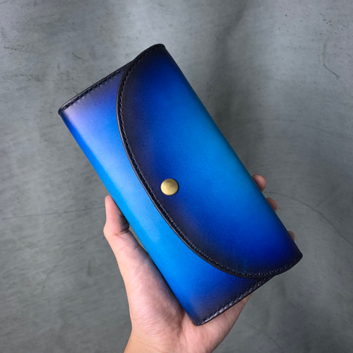 送料無料】ブルーグラデーション長財布/革財布/レザーウォレット 送料無料】ブルーグラデーション長財布/革財布/レザーウォレット