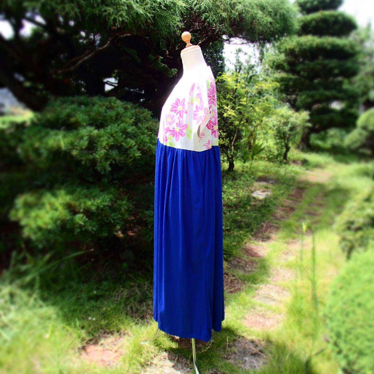 浴衣&ニット ペアワンピース『夕涼み』("Feel the cool evening breeze"）赤紫＆青