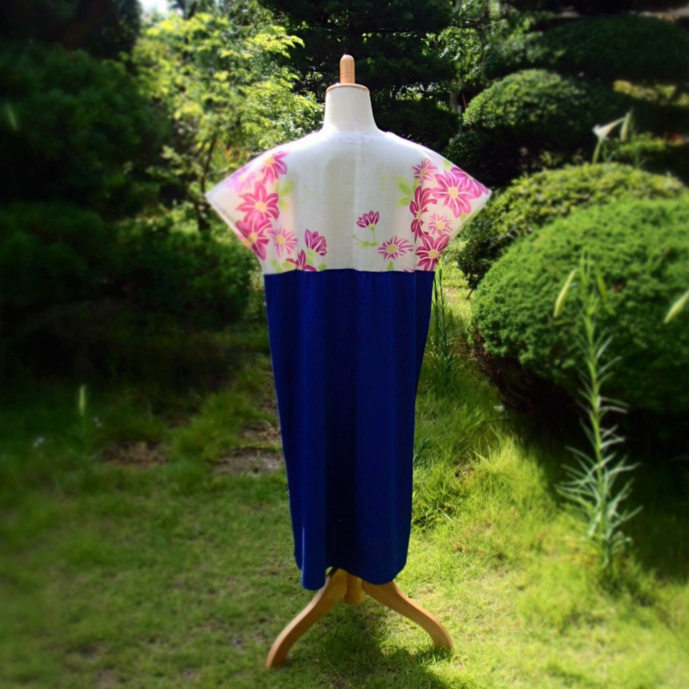 浴衣&ニット ペアワンピース『夕涼み』("Feel the cool evening breeze"）赤紫＆青