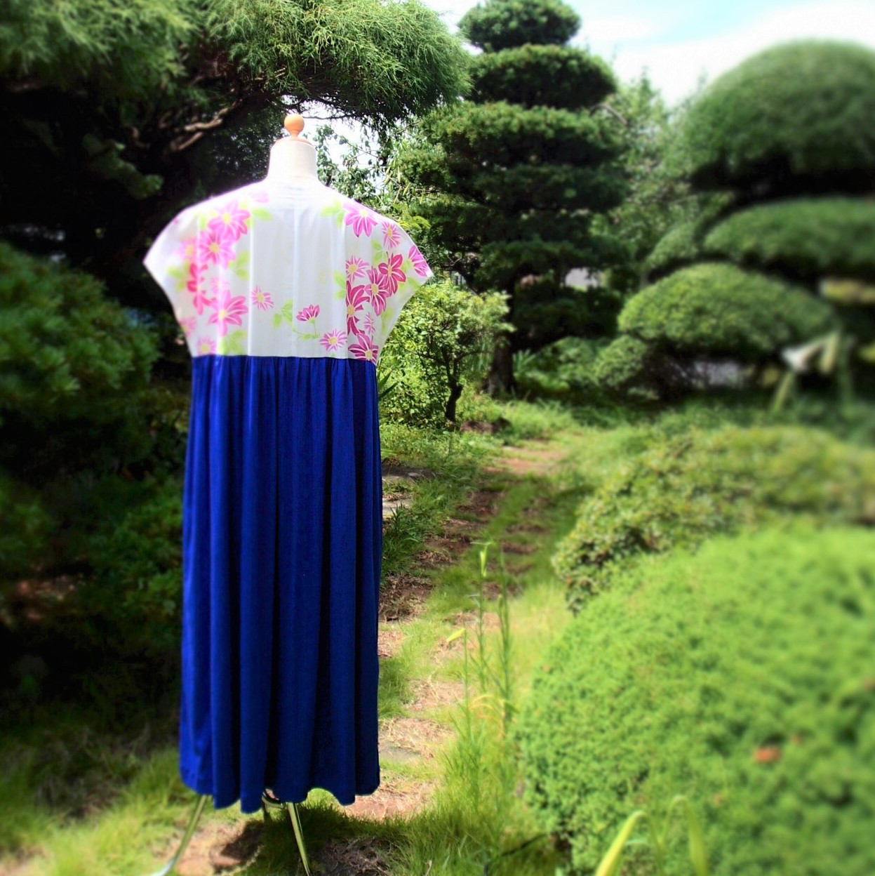 浴衣&ニット ペアワンピース『夕涼み』("Feel the cool evening breeze"）赤紫＆青