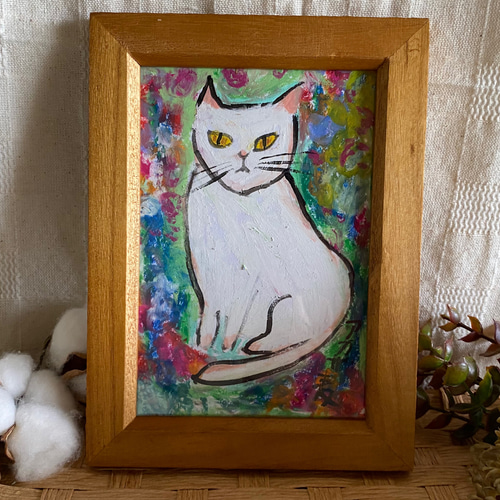 絵画 。壁掛け絵手描き【猫たちは銀河にかわいい星を入れている