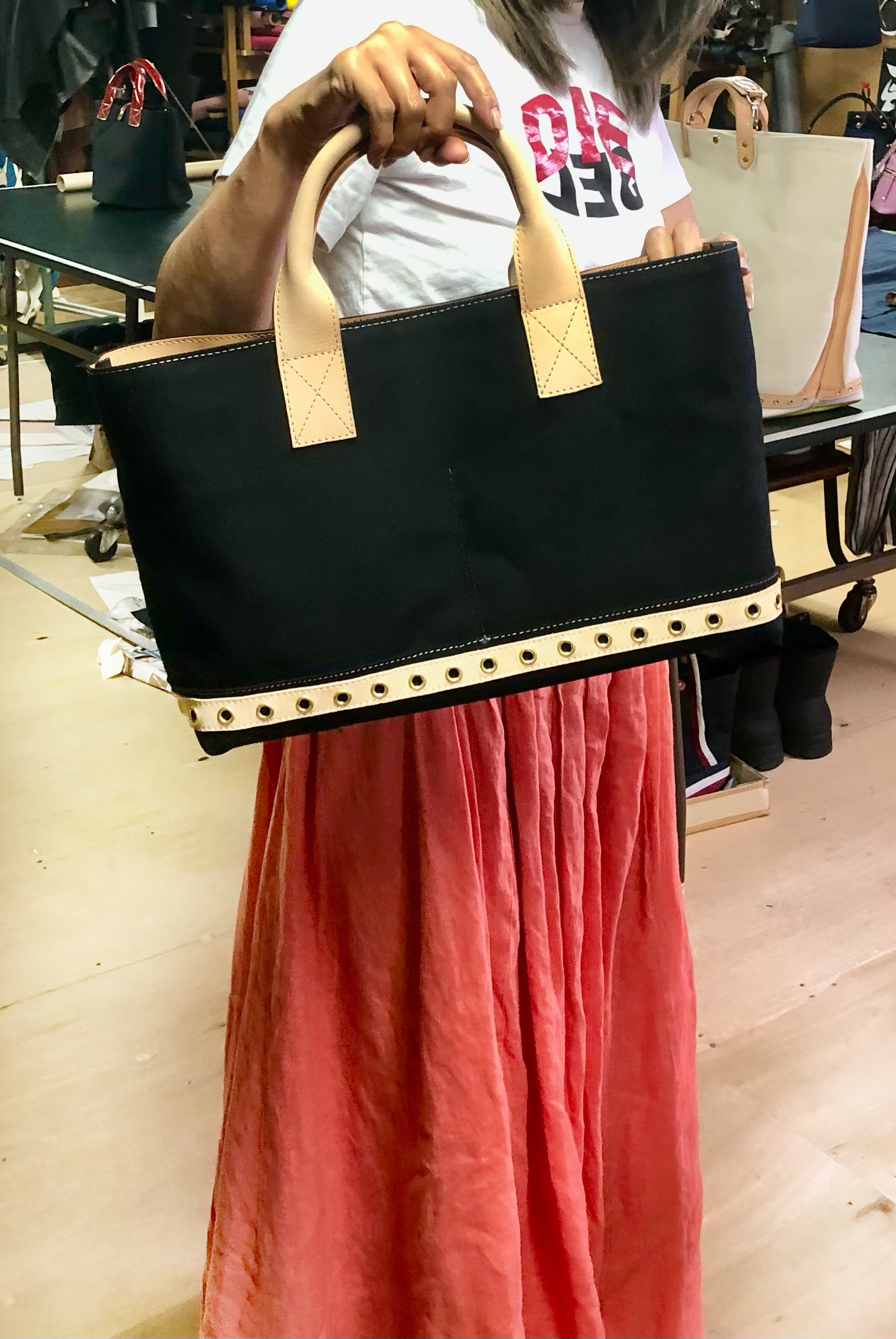 上質なヌメ革&6号黒帆布トートバッグ