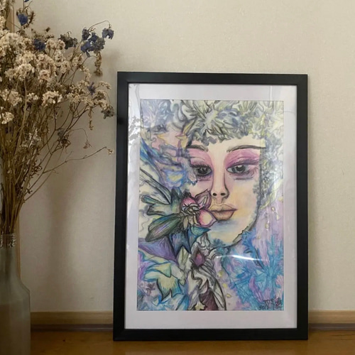 絵画。壁掛け絵原画手描き【幸せをもたらす花仙女魔法】 絵画