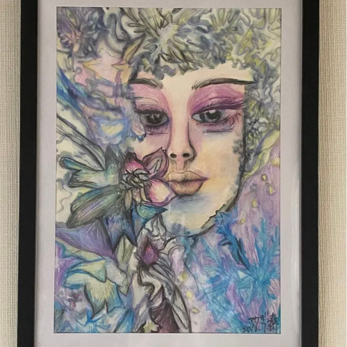絵画。壁掛け絵原画手描き【幸せをもたらす花仙女魔法】 絵画