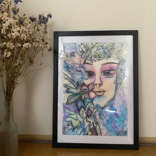 絵画。壁掛け絵原画手描き【幸せをもたらす花仙女魔法】 絵画