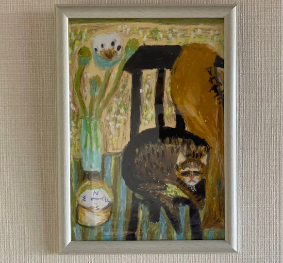 激安スーパーの“売上対決” 絵画 。壁掛け絵原画手描き、【椅子で寝ているヒョウ柄の猫 絵画