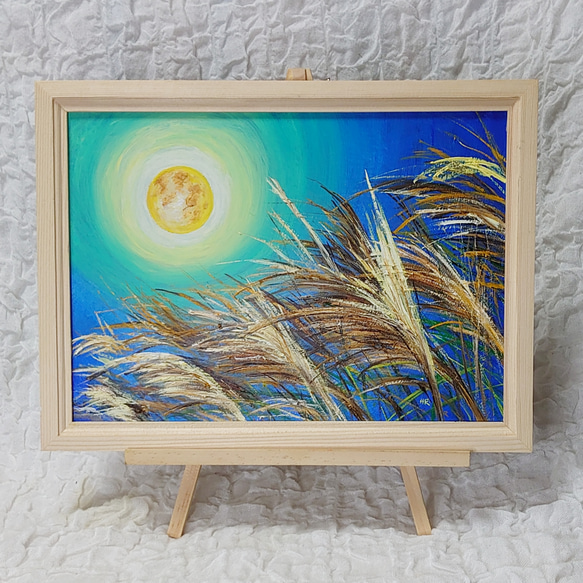 額入り】くらげ 月 絵画 油絵 スプレーアート 幻想的な絵