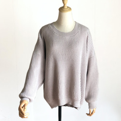 灰桜色の畦編みセーター　ウール100％ 2枚目の画像