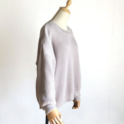 灰桜色の畦編みセーター　ウール100％ 3枚目の画像
