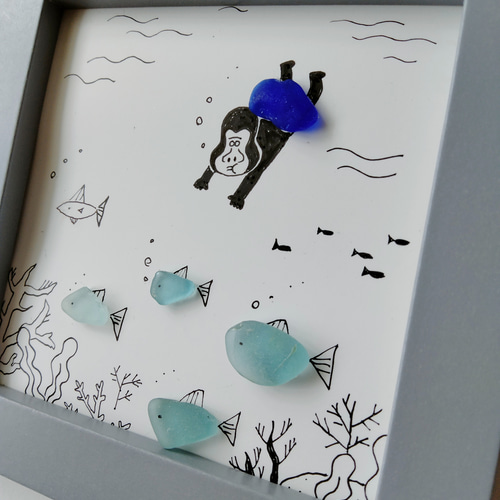 【マーメイド】シーグラスアート　イラスト　水彩画　原画 シーグラスアート/ハンドメイド/原画/水彩画 /手描きイラスト
