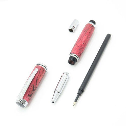 木製の水性ボールペン 回転式キャップ（赤 ピンク 染めたタマリンド  