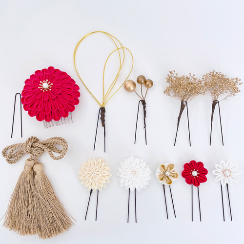 ❁︎nami様❁︎ 成人式 和装 髪飾り ヘッドドレス つまみ細工×帯重ね ❁︎nami様❁︎ 成人式 和装 髪飾り ヘッドドレス つまみ細工×帯