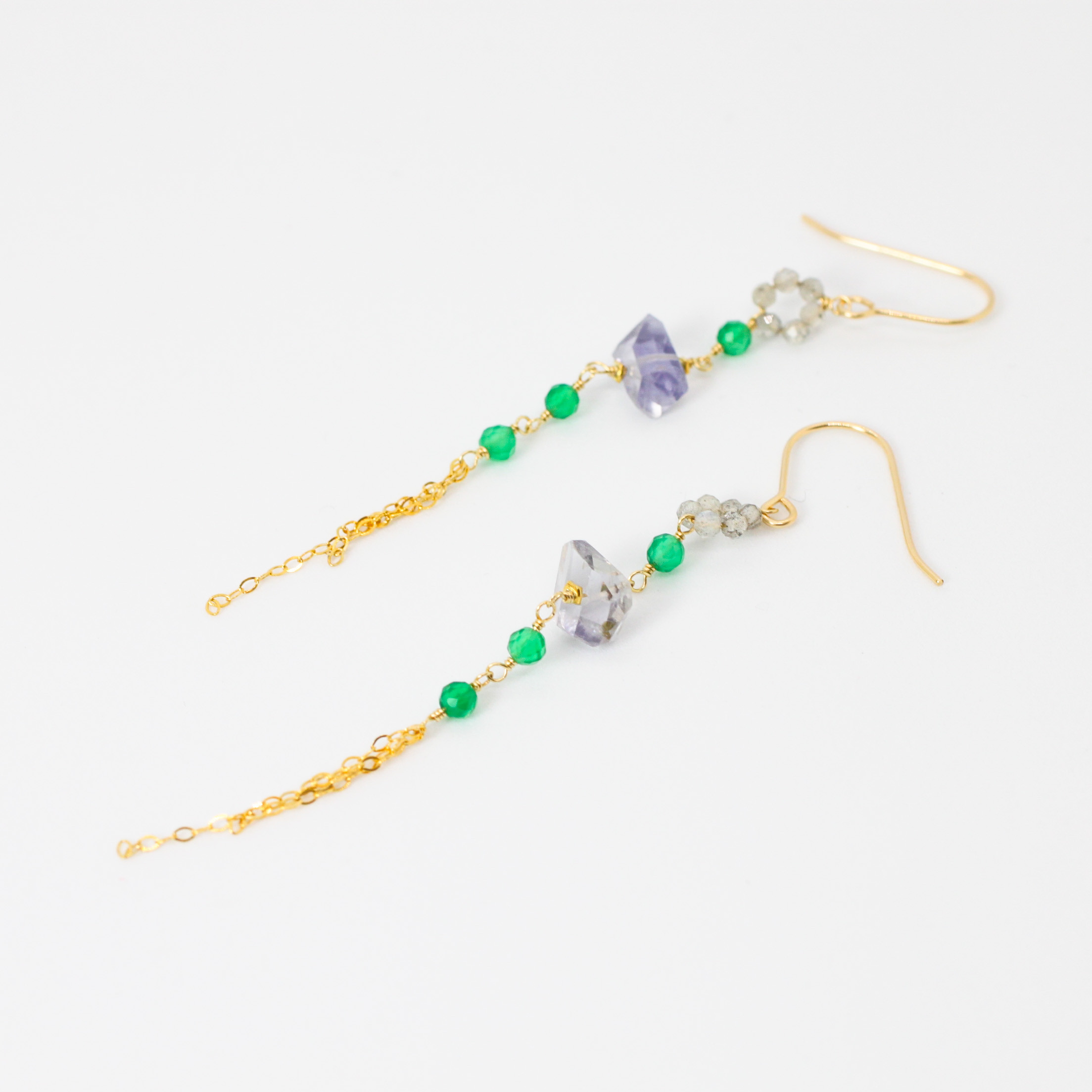 [14KGF]マルチストーン ピアス/イヤリング(MN220034)アイオライト/グリーンオニキス