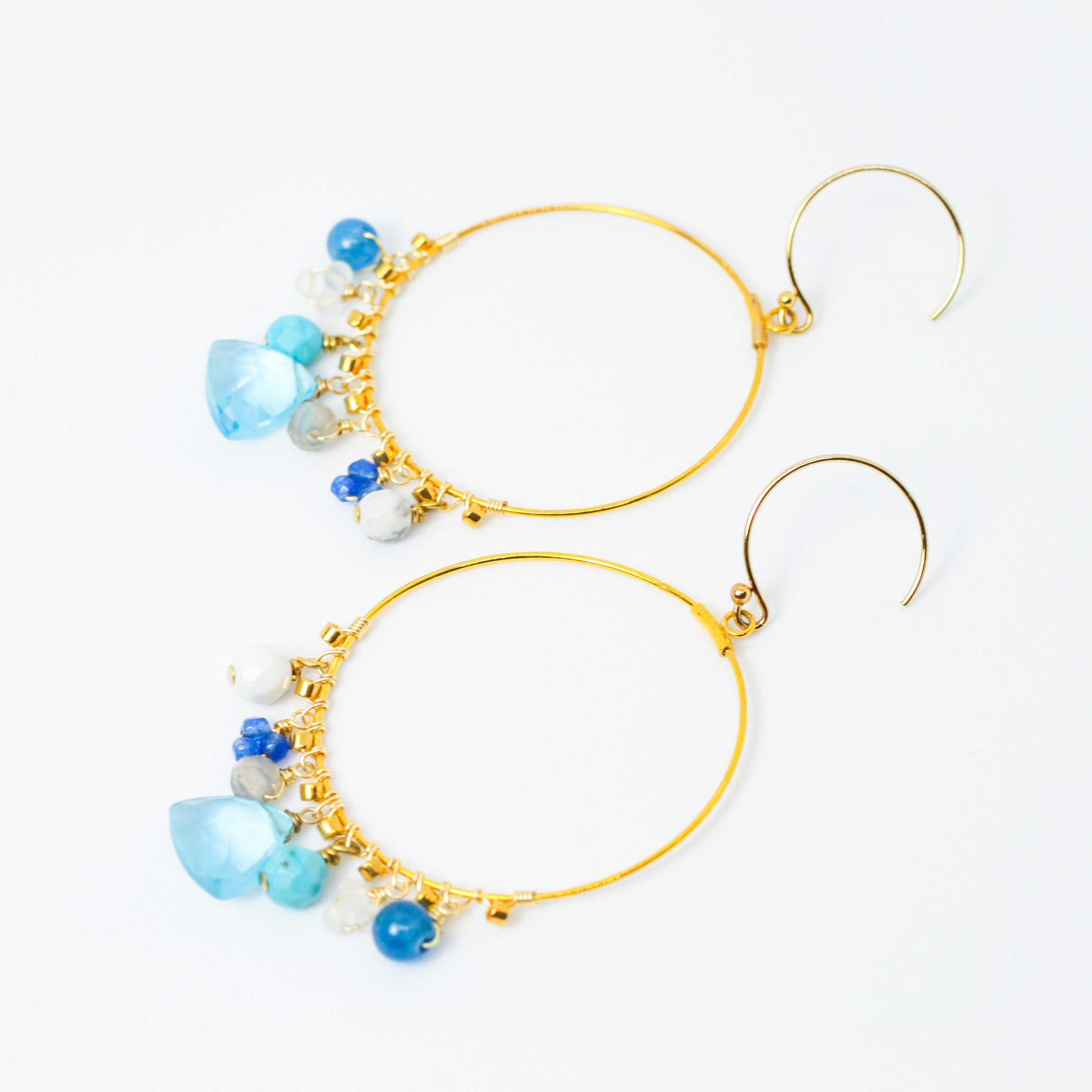 [14KGF]マルチストーンフープ ピアス/イヤリング(MN190001-014)ハウライト/クォーツ