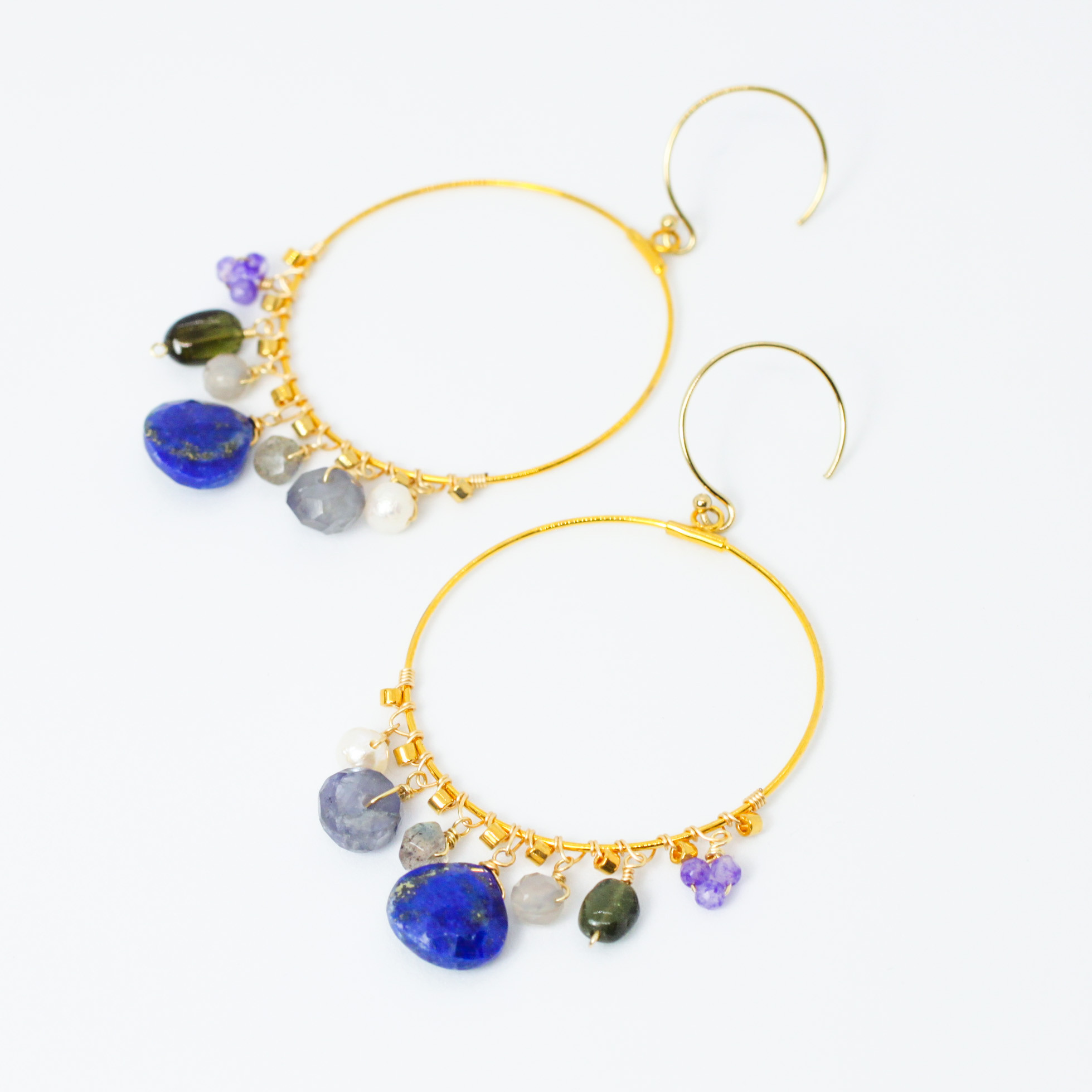 [14KGF]マルチストーンフープ ピアス/イヤリング(MN190001-015)ラピスラズリ/アイオライト