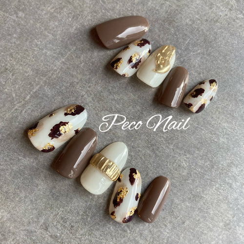 レオパード×モカ＊ネイルチップ ネイルチップ（つけ爪） Peco Nail 