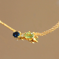 - aki -k18 + k18gp Diamond & Green & Blue Spphire Necklace 2枚目の画像