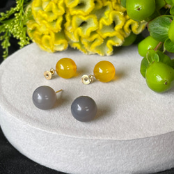 【春恋ピアス】yellow color jade  ×  grey onyx ピアス/イヤリング 10枚目の画像