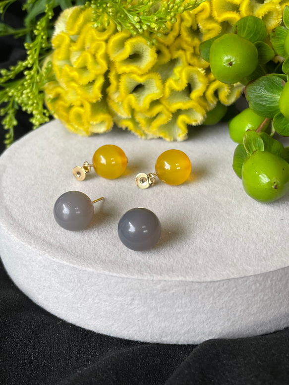 【春恋ピアス】yellow color jade  ×  grey onyx ピアス/イヤリング 10枚目の画像