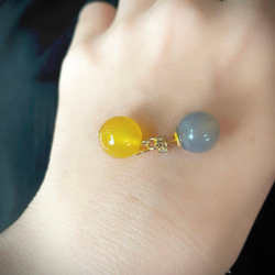 【春恋ピアス】yellow color jade  ×  grey onyx ピアス/イヤリング 15枚目の画像