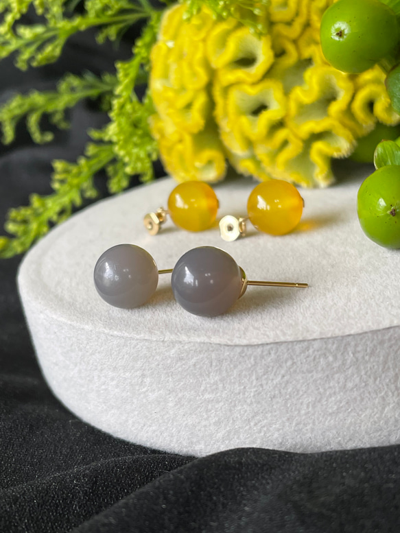 【春恋ピアス】yellow color jade  ×  grey onyx ピアス/イヤリング 13枚目の画像