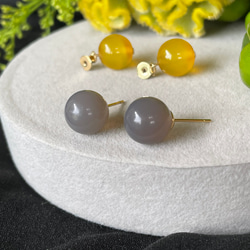 【春恋ピアス】yellow color jade  ×  grey onyx ピアス/イヤリング 9枚目の画像