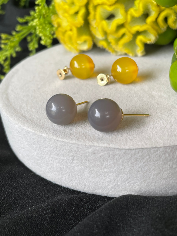 【春恋ピアス】yellow color jade  ×  grey onyx ピアス/イヤリング 9枚目の画像