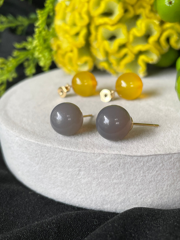 【春恋ピアス】yellow color jade  ×  grey onyx ピアス/イヤリング 8枚目の画像