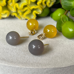 【春恋ピアス】yellow color jade  ×  grey onyx ピアス/イヤリング 2枚目の画像