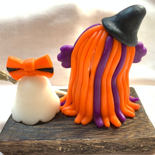アマビエ&オバケ★ハロウィン ☆ハロウィンのアマビエとおばけちゃん(受注生産) 樹脂粘土 置物